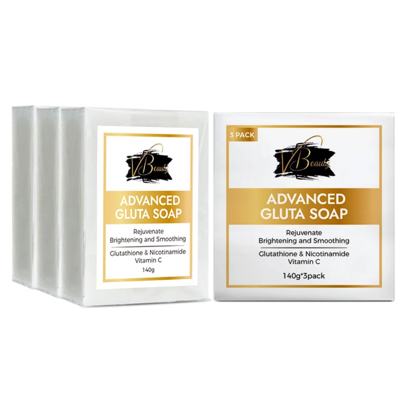 Two boxes of Advanced Gluta Soap with gold and black text on a white background