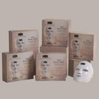 LED beauty mask with packaging on a neutral background